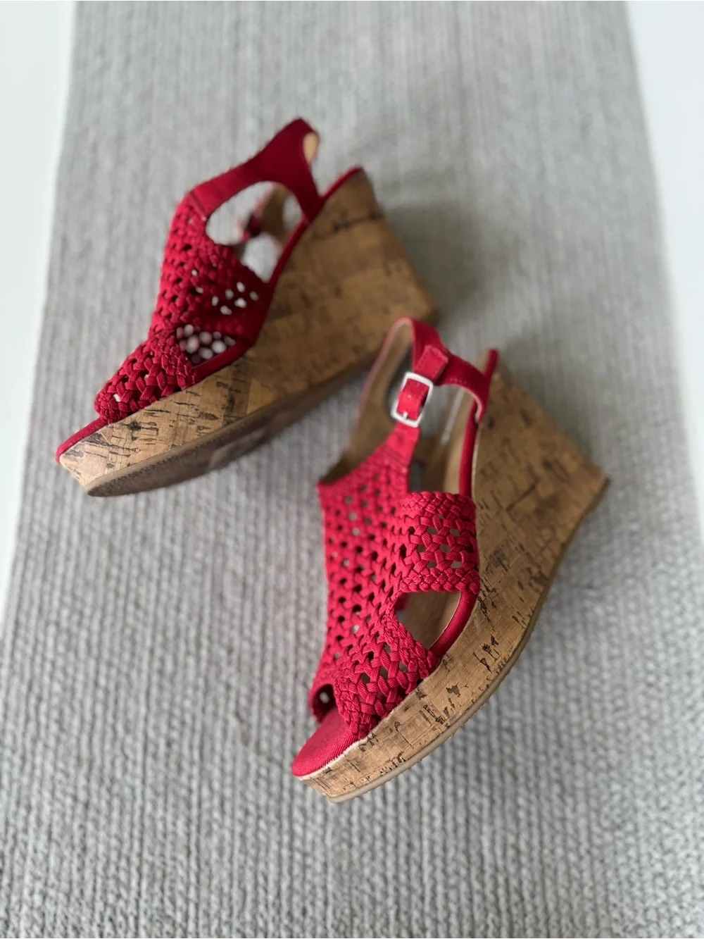 Sonoma Red Woven Crochet Cork Wedge Ankle Strap Platform Sandals Size 7.5